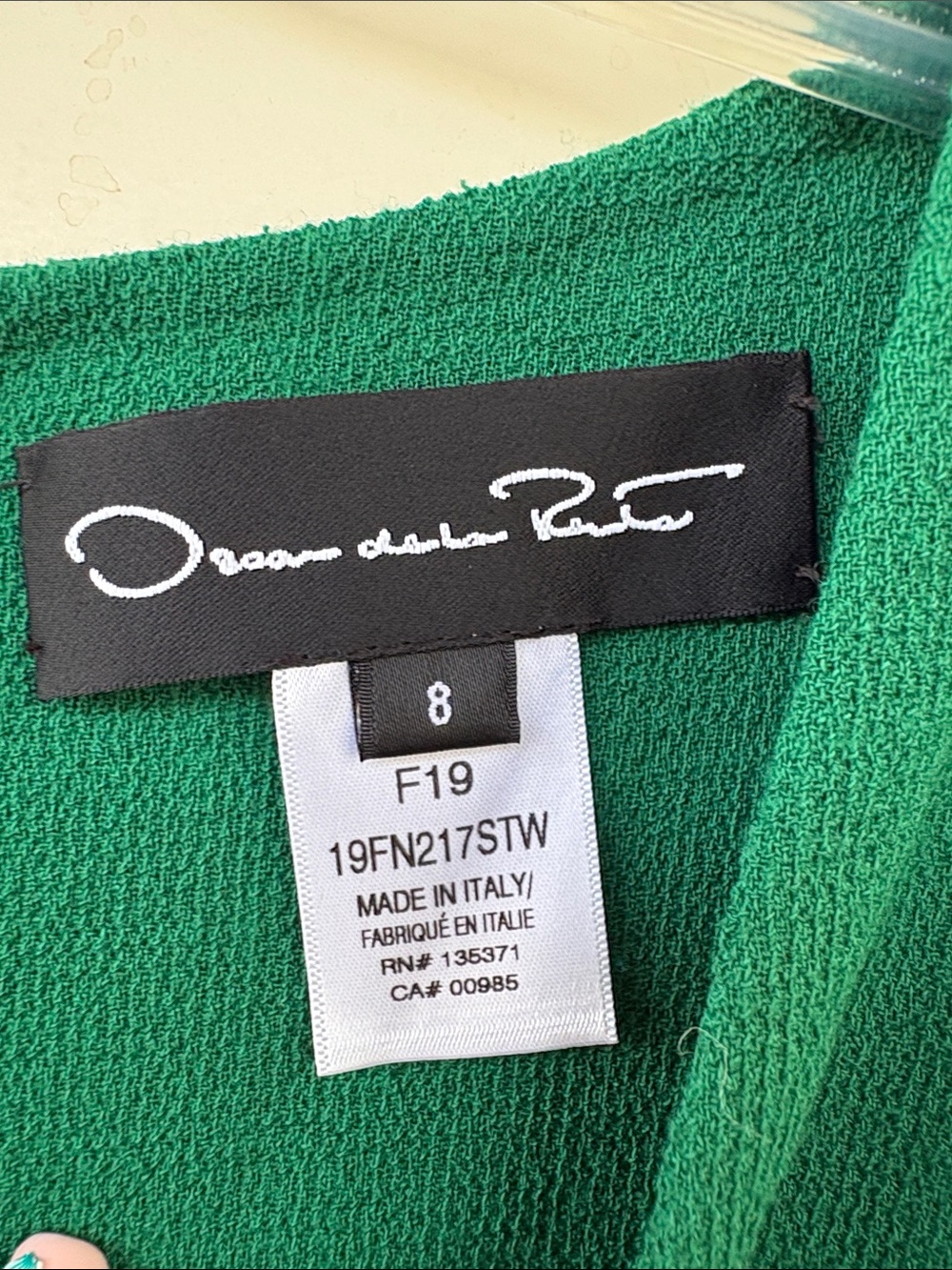Oscar de la Renta Emerald Green V-Neck Cap Sleeve Maxi Dress - Picture 3 of 6